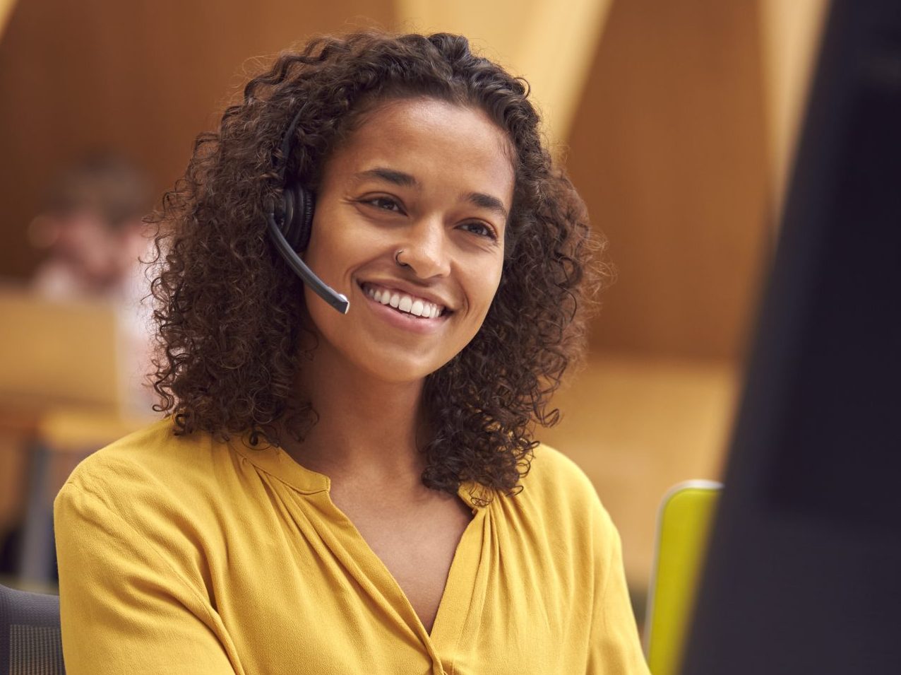 Businesswoman Wearing Phone Headset Talking To Cal 2021 12 09 06 51 17 Utc